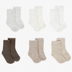 Mayoral Newborn Ivory & Brown Cotton Baby Socks (6 Pack) Outlet