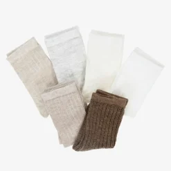 Mayoral Newborn Ivory & Brown Cotton Baby Socks (6 Pack) Outlet
