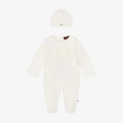 AIGNER Ivory & Gold Cotton Babysuit Set Clearance