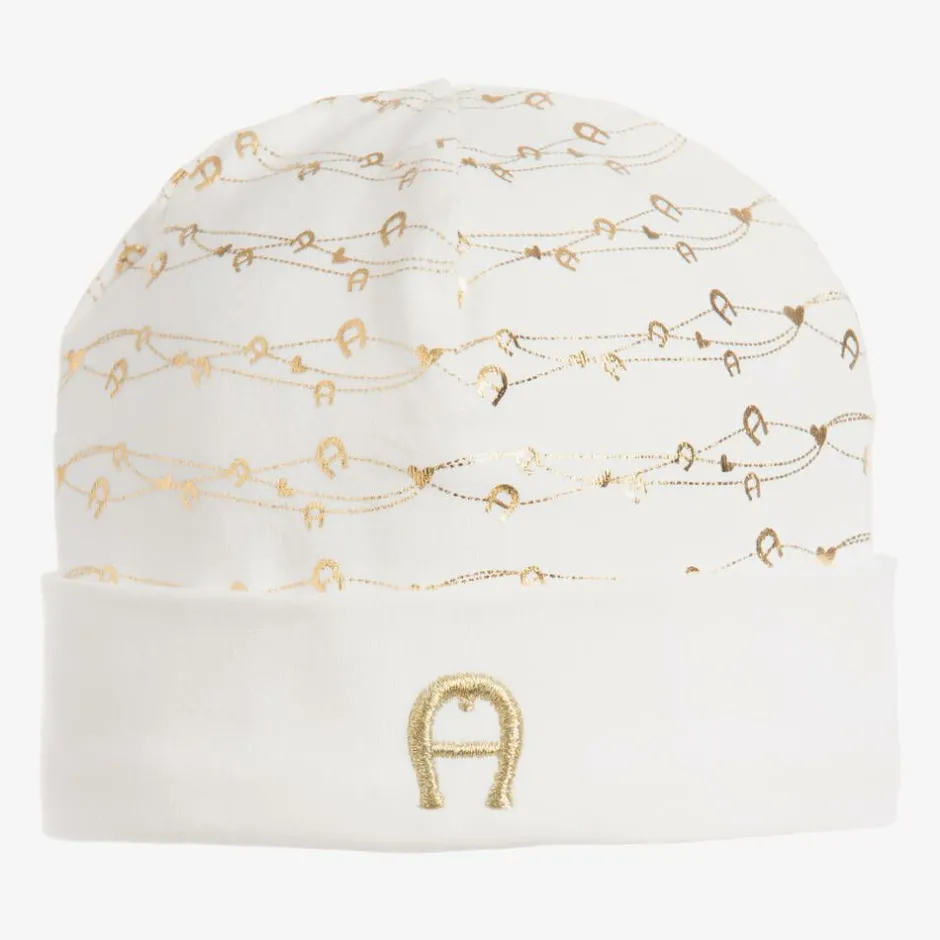 AIGNER Ivory & Gold Pima Cotton Hat Sale