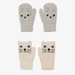 Molo Ivory & Grey Knitted Animal Mittens (2 Pack) Greysnow Sale