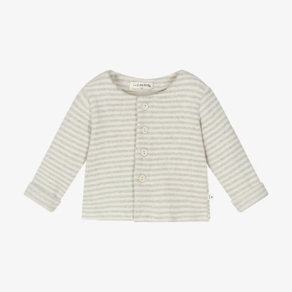 1 + in the family Ivory & Grey Stripe Cotton Baby Cardigan Sale