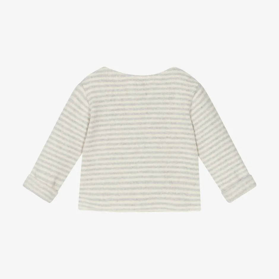 1 + in the family Ivory & Grey Stripe Cotton Baby Cardigan Sale