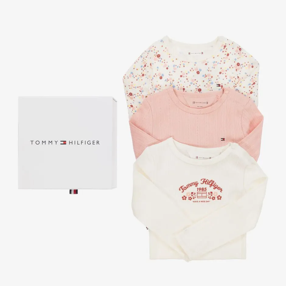 Tommy Hilfiger Ivory & Pink Cotton Baby Bodysuits (3 Pack) Sale
