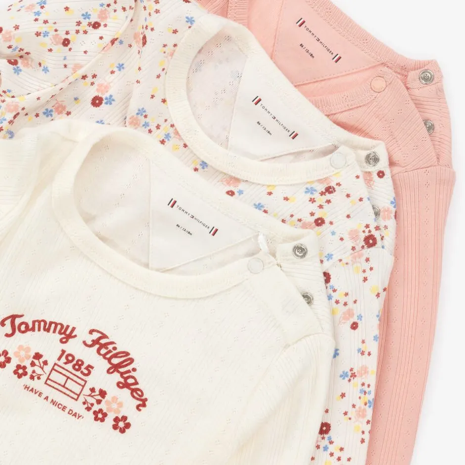 Tommy Hilfiger Ivory & Pink Cotton Baby Bodysuits (3 Pack) Sale