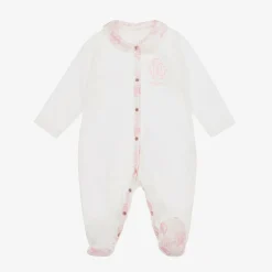 Roberto Cavalli Ivory & Pink Cotton Monogram Babysuit Set Hot