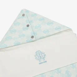 Roberto Cavalli Ivory & Blue Cotton Monogram Baby Nest (73cm) New