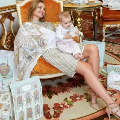 Atelier Choux Paris Ivory & Blue Organic Cotton Swaddles (3 Pack)