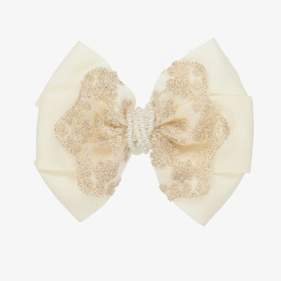 Cute Cute Ivory & Gold Bow Clip (11cm) Hot