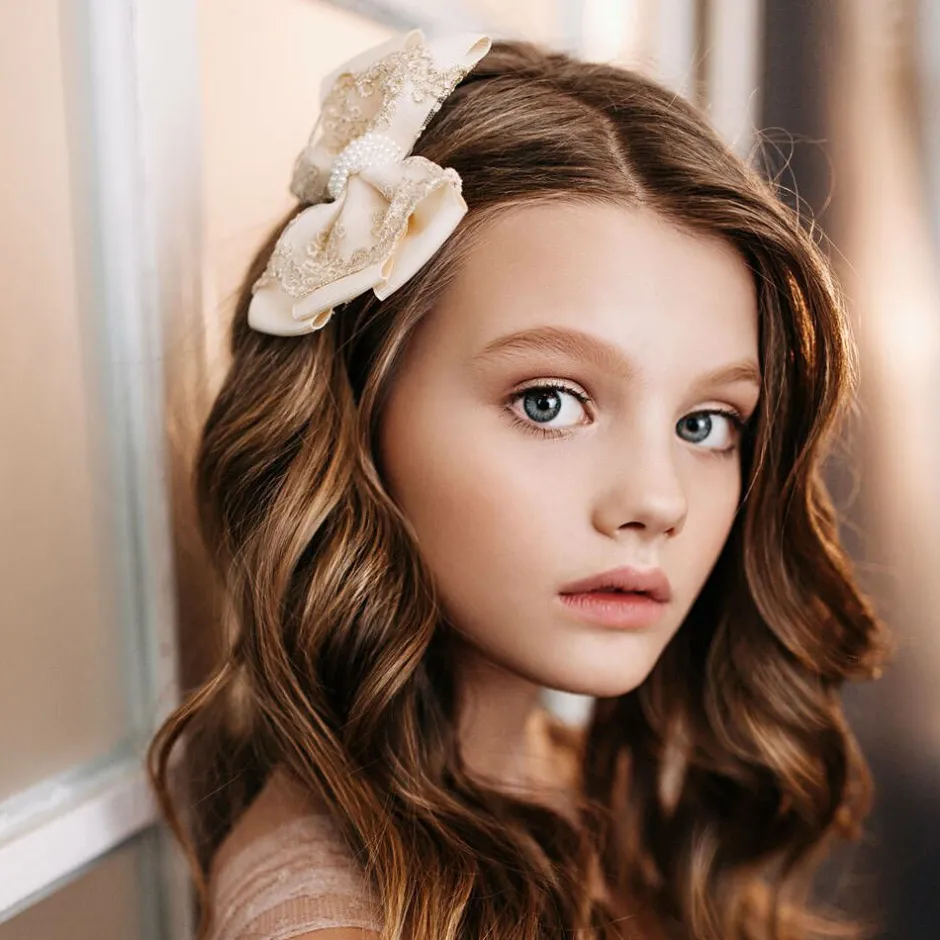 Cute Cute Ivory & Gold Bow Clip (11cm) Hot