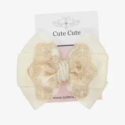 Cute Cute Ivory & Gold Bow Clip (11cm) Hot