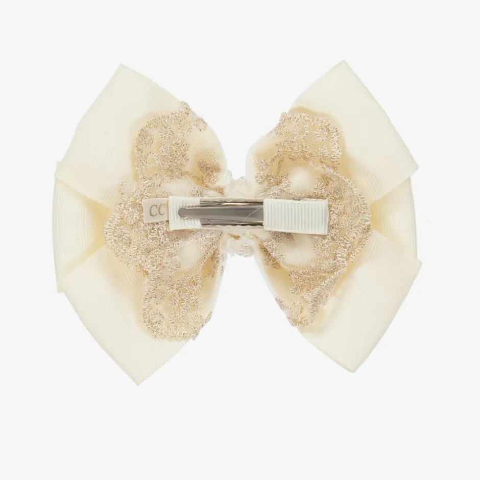 Cute Cute Ivory & Gold Bow Clip (11cm) Hot