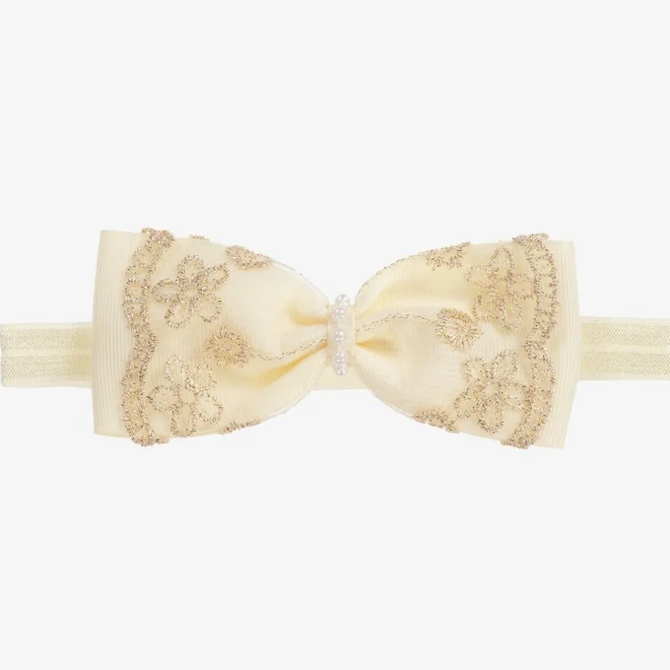 Cute Cute Ivory & Gold Lace Bow Headband Outlet