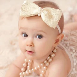 Cute Cute Ivory & Gold Lace Bow Headband Outlet