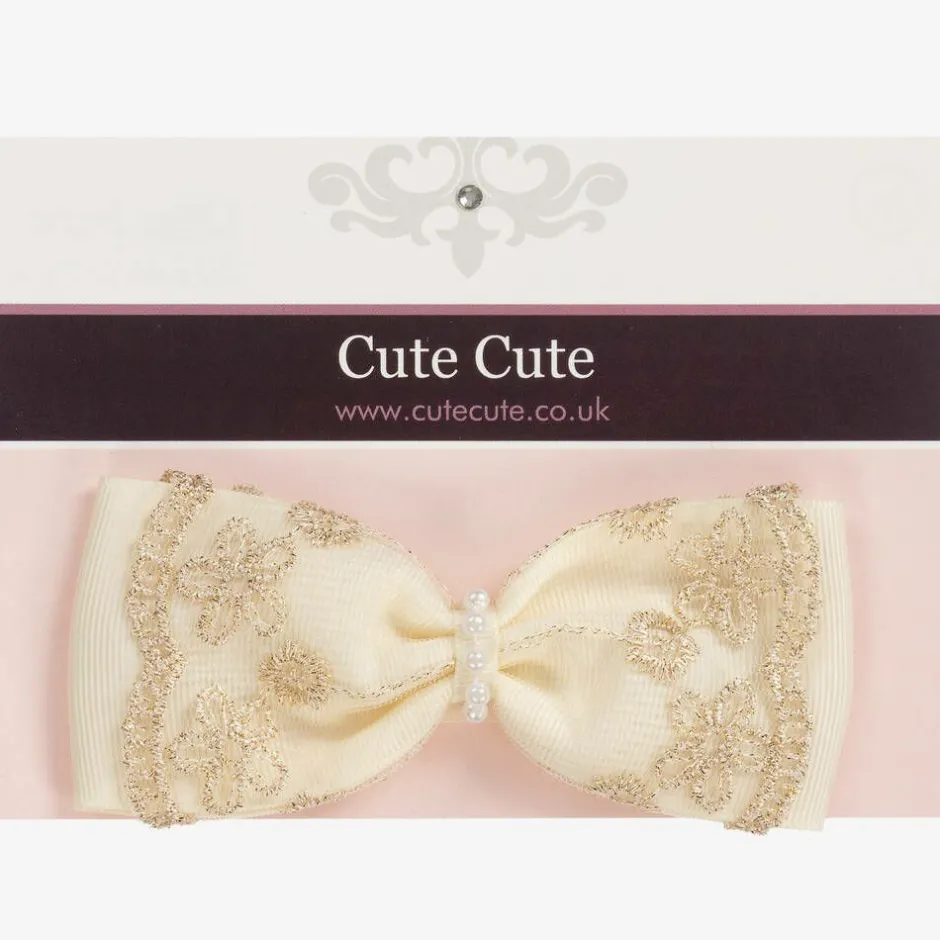 Cute Cute Ivory & Gold Lace Bow Headband Outlet