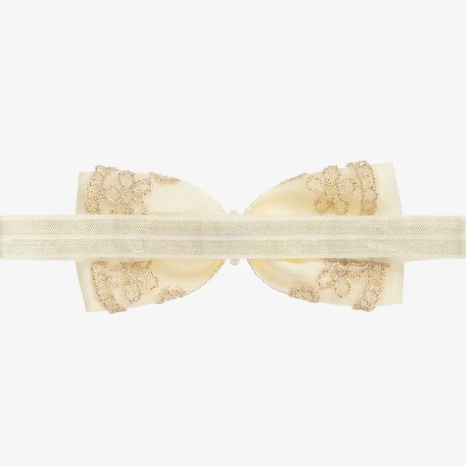 Cute Cute Ivory & Gold Lace Bow Headband Outlet