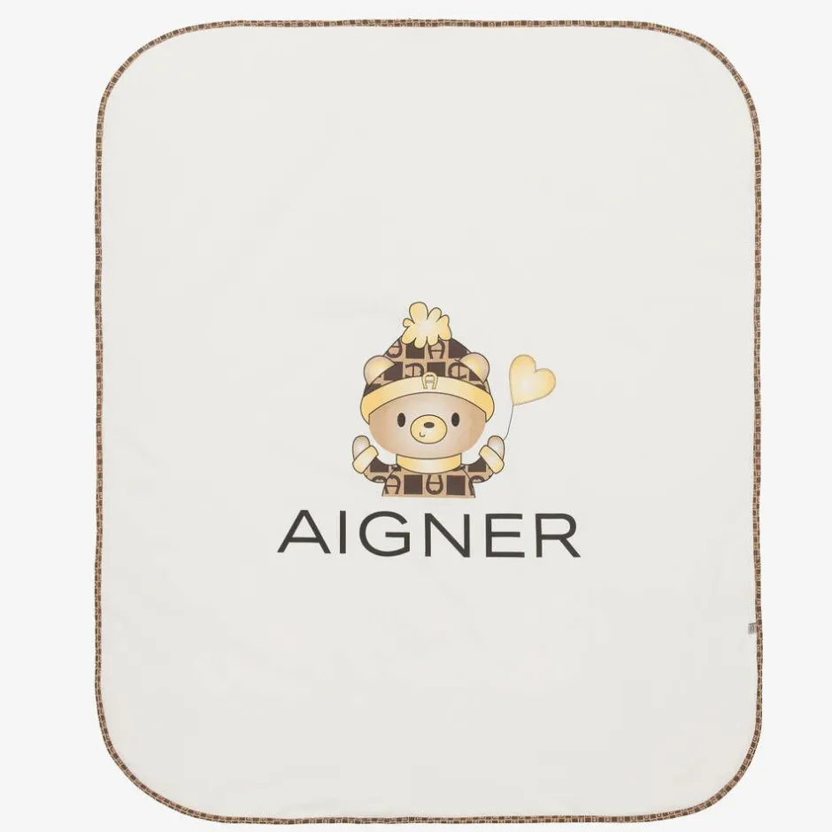 AIGNER Ivory Bear Logo Pima Cotton Baby Blanket (90cm)