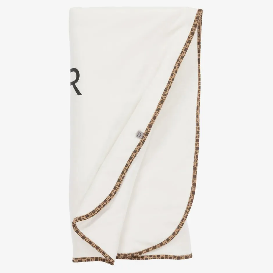 AIGNER Ivory Bear Logo Pima Cotton Baby Blanket (90cm)