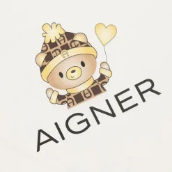 AIGNER Ivory Bear Logo Pima Cotton Baby Blanket (90cm)