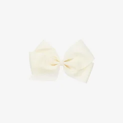 Peach Ribbons Ivory Bow Hair Clip (12cm) New