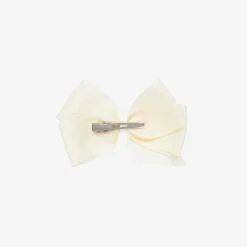 Peach Ribbons Ivory Bow Hair Clip (12cm) New