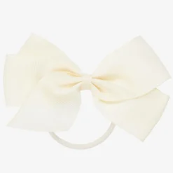 Peach Ribbons Ivory Bow Hair Elastic (12cm) Online