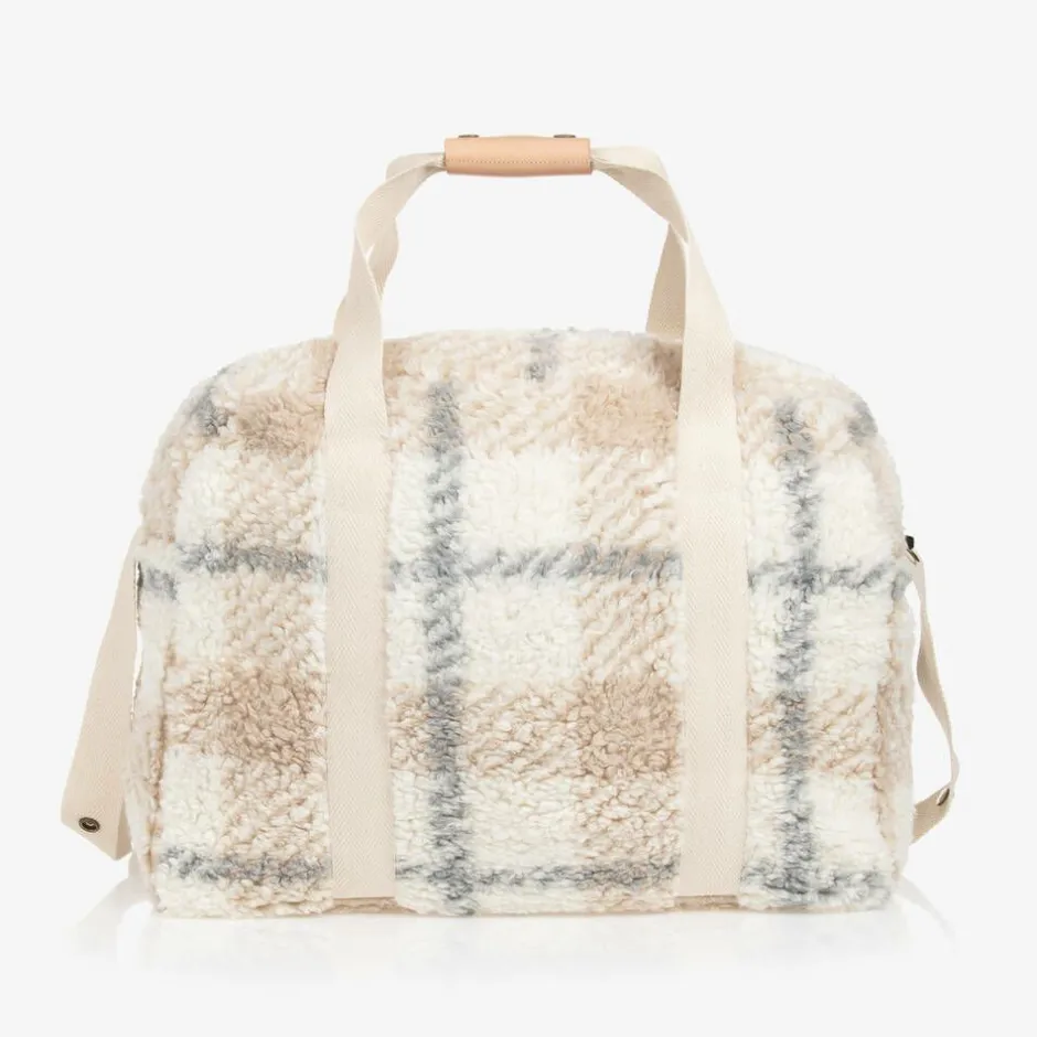 1 + in the family Ivory Check Sherpa Fleece Changing Bag (51cm)
