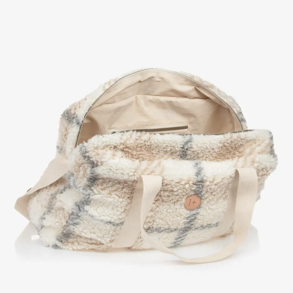 1 + in the family Ivory Check Sherpa Fleece Changing Bag (51cm)