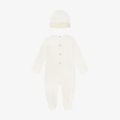 Versace Ivory Cotton Babysuit & Hat Set white New