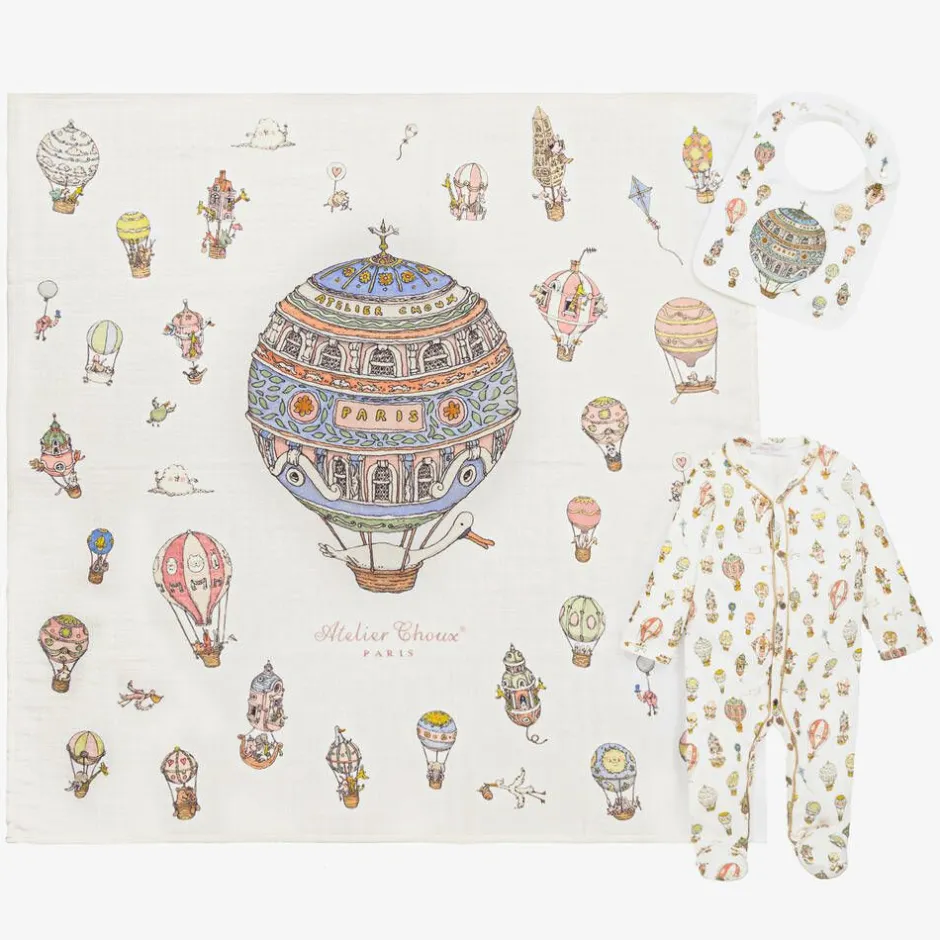 Atelier Choux Paris Ivory Cotton Babysuit Gift Set