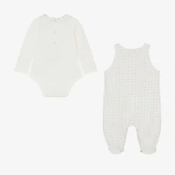 Emporio Armani Ivory Cotton Babysuit Set Outlet