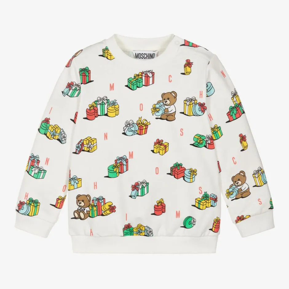 Moschino Baby Ivory Cotton Festive Gifts Sweatshirt Online