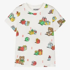 Moschino Kid-Teen Ivory Cotton Festive Gifts T-Shirt Discount