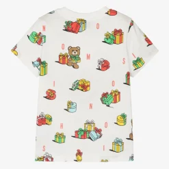 Moschino Kid-Teen Ivory Cotton Festive Gifts T-Shirt Discount