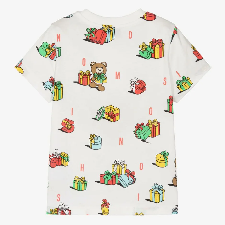 Moschino Kid-Teen Ivory Cotton Festive Gifts T-Shirt Discount