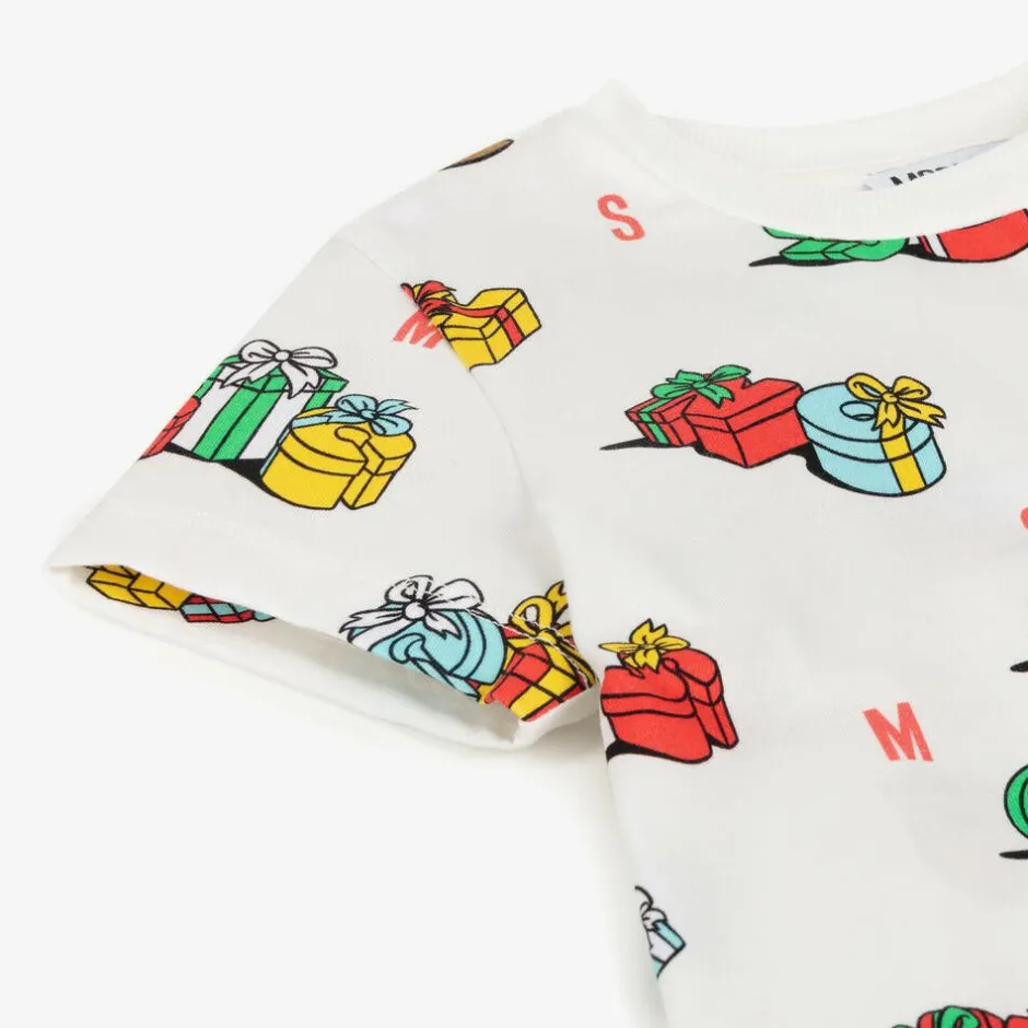 Moschino Kid-Teen Ivory Cotton Festive Gifts T-Shirt Discount