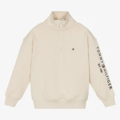 Tommy Hilfiger Ivory Cotton Half Zip Sweatshirt Hot