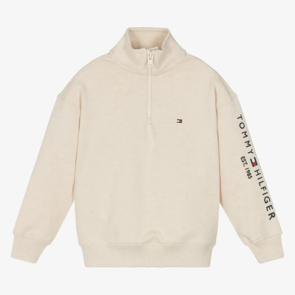 Tommy Hilfiger Ivory Cotton Half Zip Sweatshirt Hot