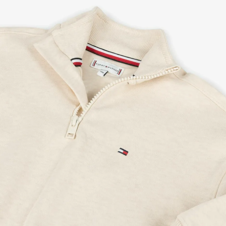 Tommy Hilfiger Ivory Cotton Half Zip Sweatshirt Hot