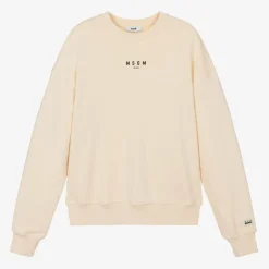 MSGM Ivory Cotton Jersey Micro Logo Sweatshirt Clearance