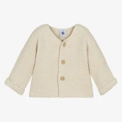 Petit Bateau Ivory Cotton Knit Baby Cardigan Clearance