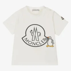 Moncler Enfant Ivory Cotton Penguin Logo T-Shirt Outlet