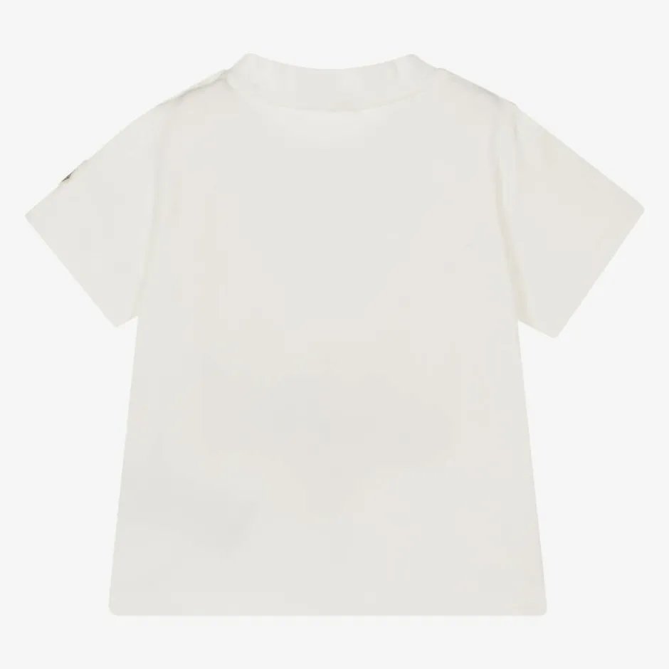 Moncler Enfant Ivory Cotton Penguin Logo T-Shirt Outlet