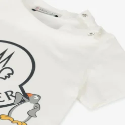 Moncler Enfant Ivory Cotton Penguin Logo T-Shirt Outlet