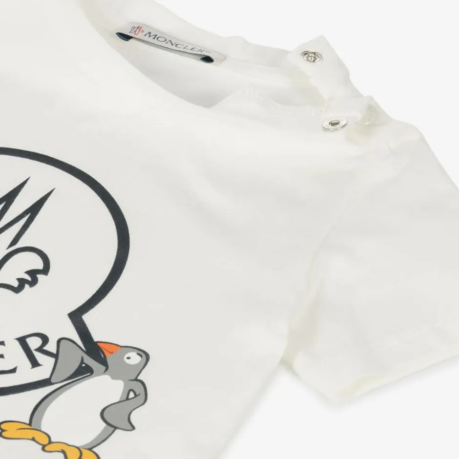 Moncler Enfant Ivory Cotton Penguin Logo T-Shirt Outlet