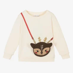 NAME IT Ivory Cotton Reindeer Bag Sweatshirt Outlet