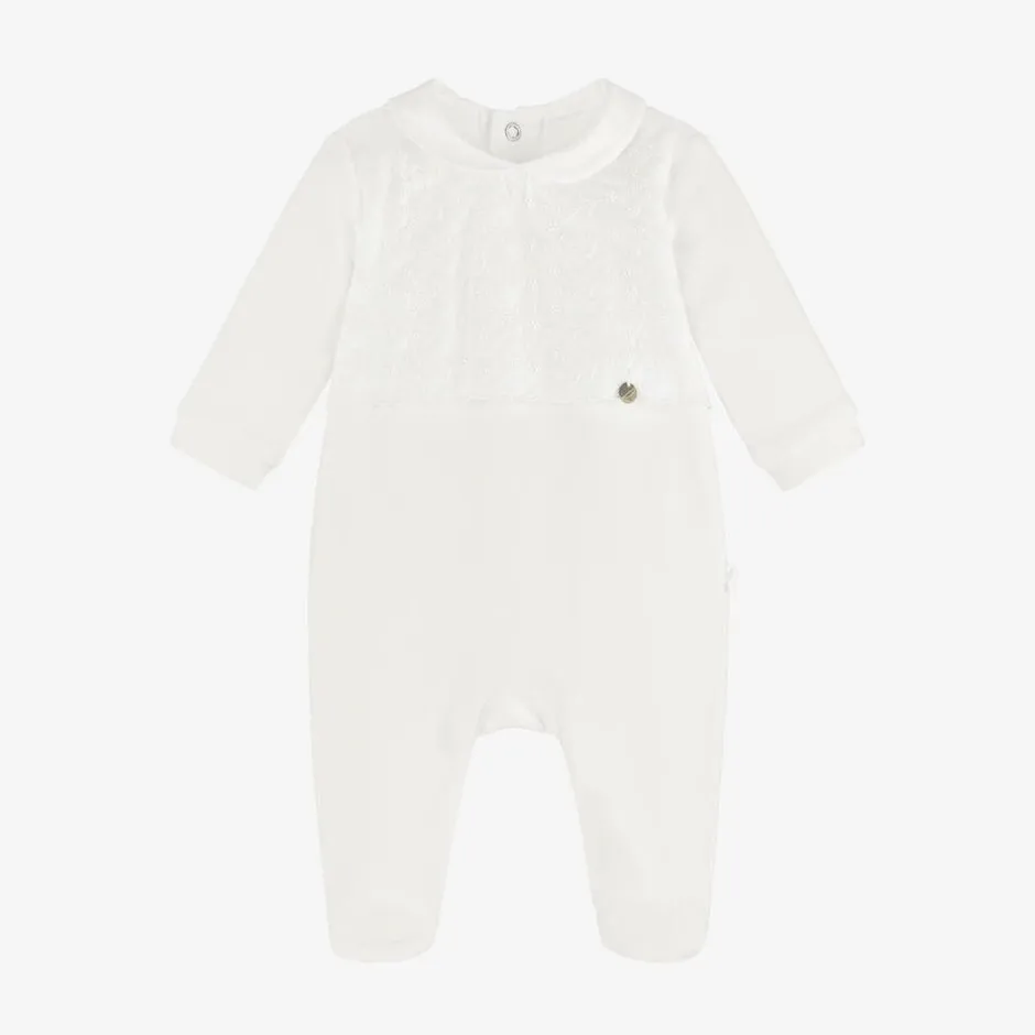Pureté Du... Bébé Ivory Cotton Velour Babygrow New