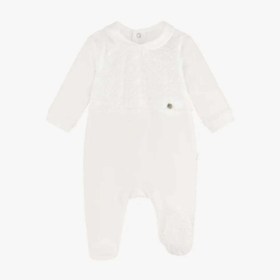 Pureté Du... Bébé Ivory Cotton Velour Babygrow New