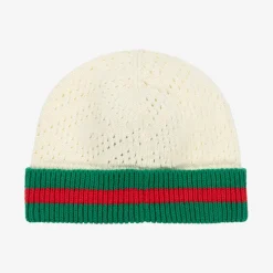 Gucci Ivory Cotton Web Baby Hat Sale
