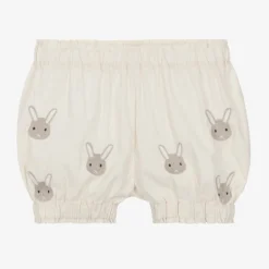 Donsje Ivory Embroidered Cotton Bunny Shorts WarmWhite Outlet